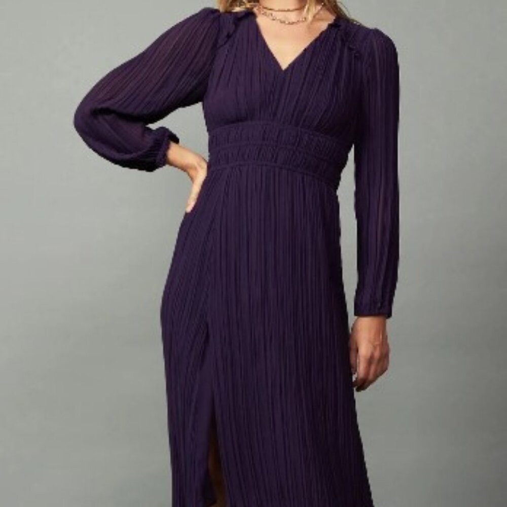 Pleated V-Neck Midi Dress - Current Air